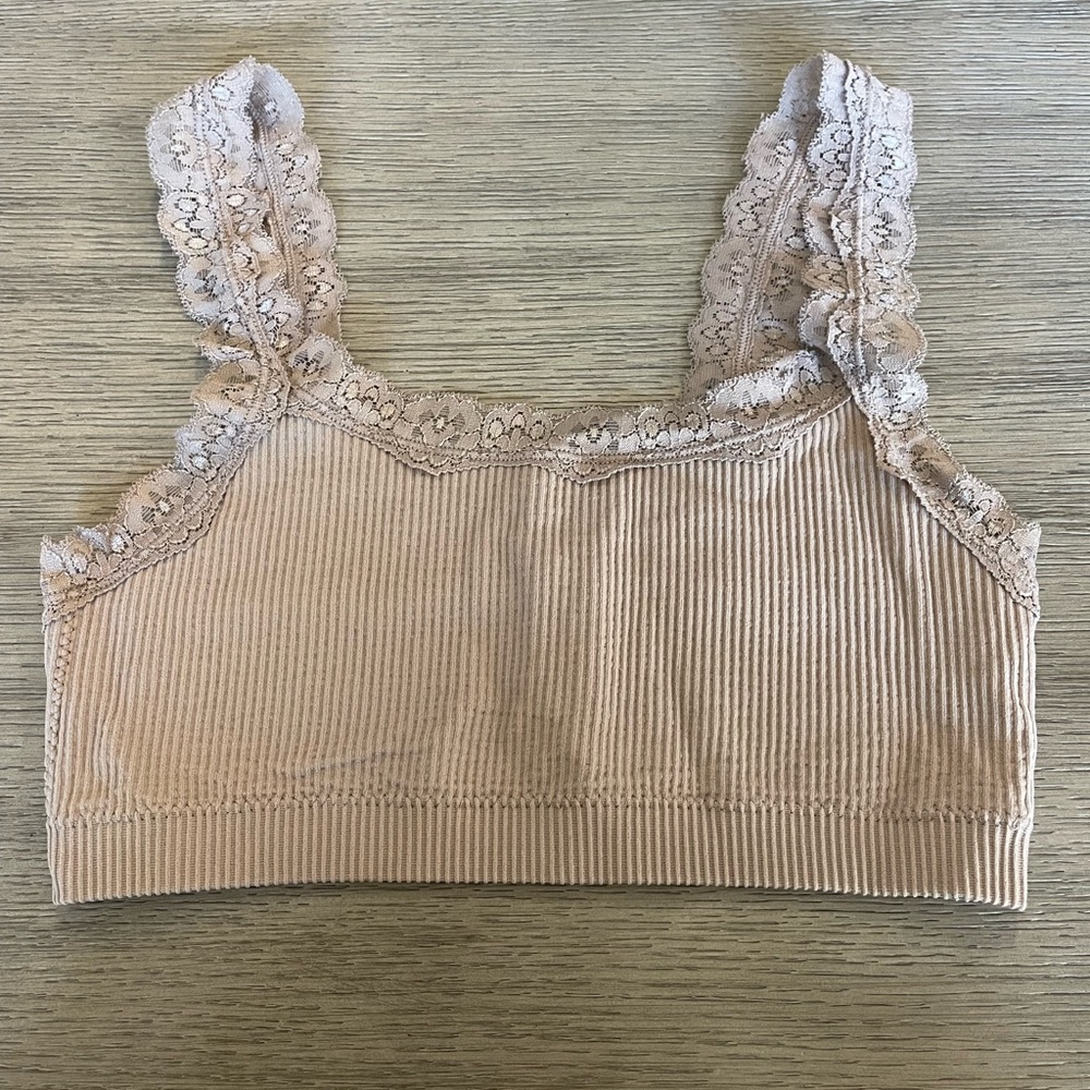 Garage Beige Lace Trim Top